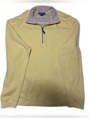 Tommy Bahama Flipshore Reversible Quarter Zip Taupe Gray Yellow Soft 100% Cotton